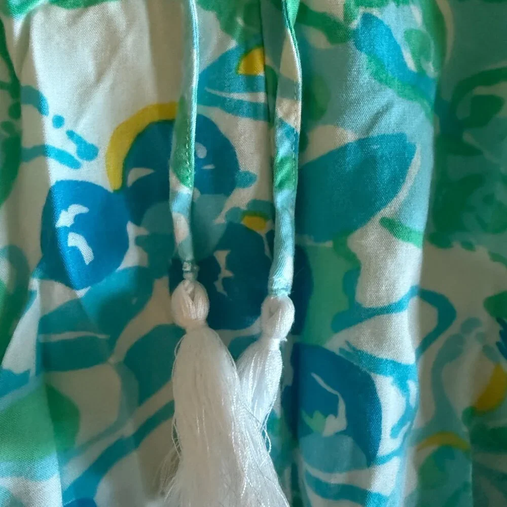 Lilly Pulitzer Shorts Romper Sleeveless Tassel Tie Romper Blue Green Print XS - Picture 4 of 7